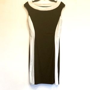 Chaps By RL Women S Black W/White Panel Elastane Stretch Fitted Cap Sleeve Dress